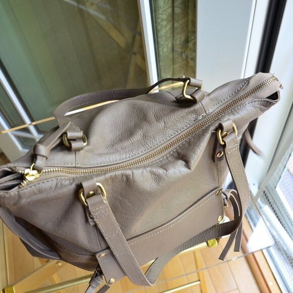 Kooba Tote Handbag Shopper Everette Leather Taupe Gray Zippers Tassels Large - Picture 12 of 16